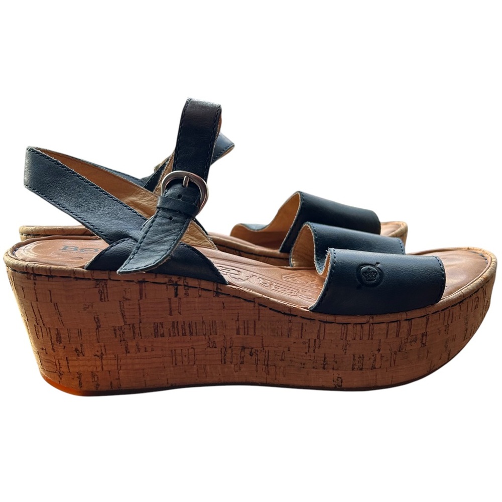 BORN Maldives Blue Platform Cork Wedge Sandals size 9  EUC